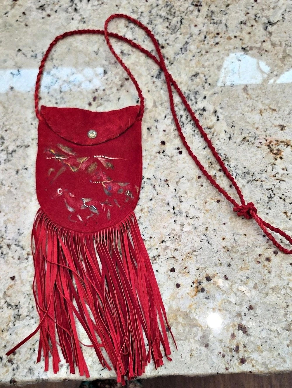 Patricia Wolf Embroidered Fringe Crossbody in Red NWT
